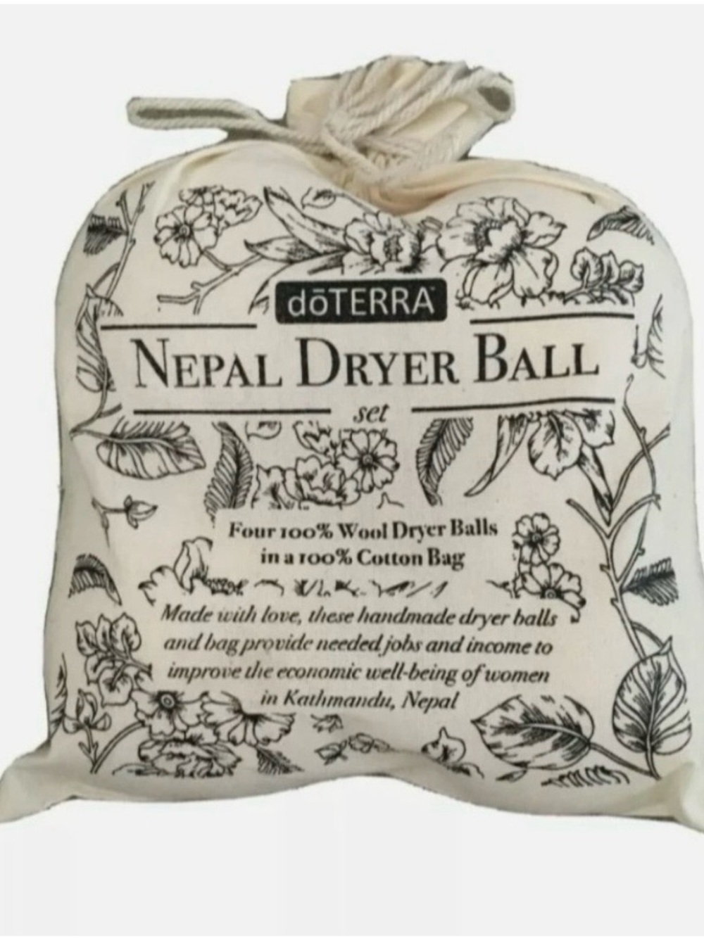 doTERRA Nepal Dryer Wool Balls Set in Cotton Floral Bag - Sealed Brand New NWT